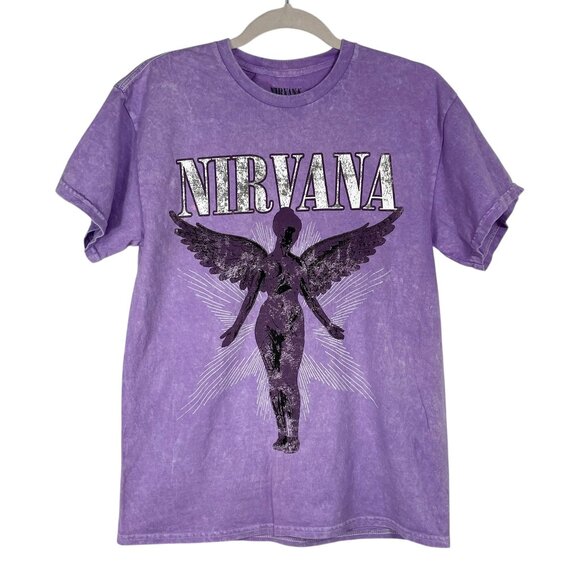 NWOT Nirvana Band Tee Purple Small 100% Cotton Licensed Merch Grunge Rock Angel - Picture 1 of 8